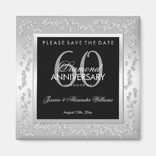 スタイリッシュシルバーダイヤモンド 結婚60周年記念 マグネット (正面)