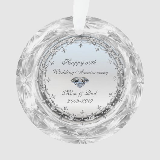 スタイリッシュシルバーダイヤモンド 50周年結婚記念日 オーナメント (正面)