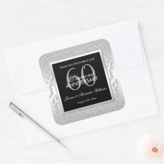 スタイリッシュシルバーダイヤ結婚モンド60周年 スクエアシール (封筒)