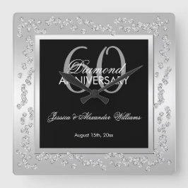 スタイリッシュシルバーダイヤ結婚モンド60周年 スクエア壁時計
