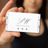 スタイリッシュシルバーホワイトきらめくダイヤモンドイニシャル 名刺