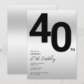スタイリッシュシルバー40歳の誕生日パーティー 招待状 (正面/裏面)