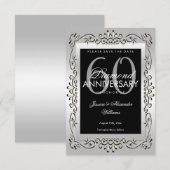 スタイリッシュシルバー60周年記念結婚式の保存日通知 セーブザデート (正面/裏面)