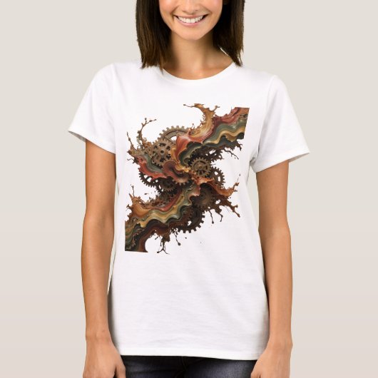 スタイリッシュシルバー チョコレートギアと波 Tシャツ (正面)