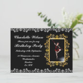 スタイリッシュシルバー&金ゴールドの装飾誕生日 招待状 (スタンド正面)