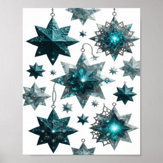 スタイリッシュシルバーBLUE STAR ORNAMENTS ポスター (正面)