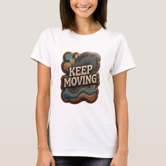 スタイリッシュシルバーKEEP MOVINGプリント Tシャツ (正面)