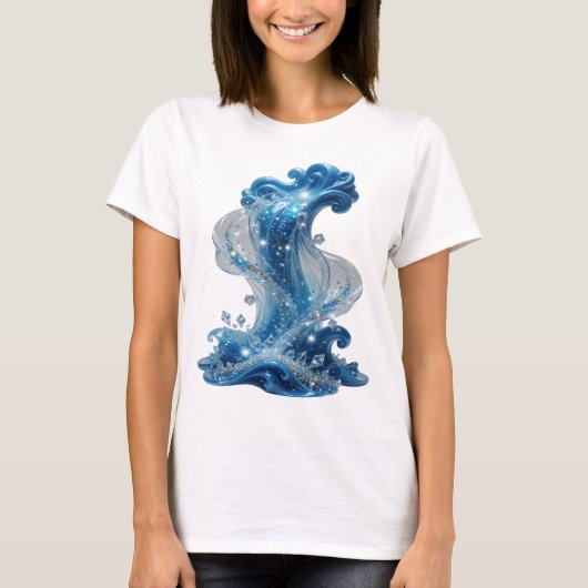 スタイリッシュシルバーWATER WAVEスローガンTシャツ Tシャツ (正面)