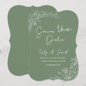 スタイリッシュシンプルミニマルエレガントモダンセージ セーブザデート (正面/裏面)