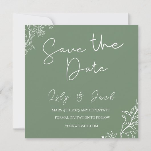 スタイリッシュシンプルミニマルエレガントモダンセージ 招待状 (正面)