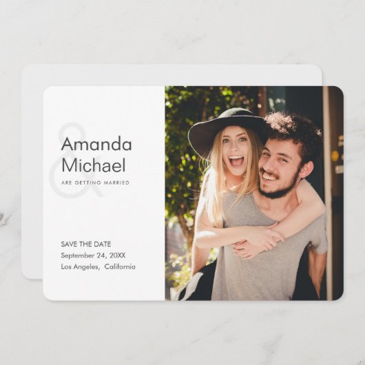 スタイリッシュシンプルモダン写真の結婚式 セーブザデート (正面/裏面)