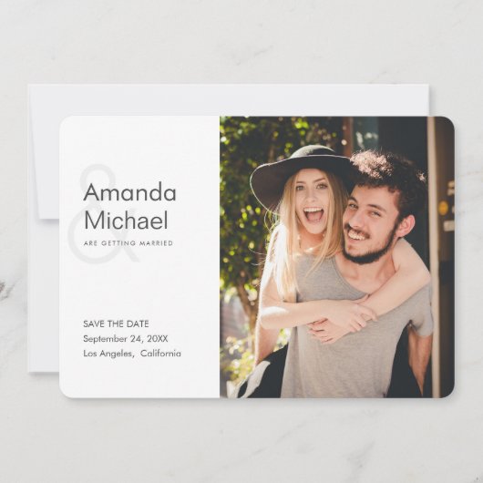 スタイリッシュシンプルモダン写真の結婚式 セーブザデート (正面)