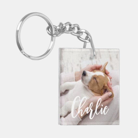 スタイリッシュシンプルモダン犬の名前2 Photo キーホルダー (正面左)