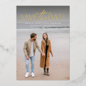 スタイリッシュシンプルモダン縦写真の日付を保存 箔招待状 (正面)