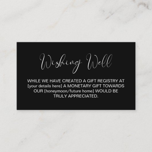 スタイリッシュシンプル結婚Black's Wishing Well エンクロージャーカード (正面)