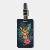 スタイリッシュジャングルヒョウフローラ名子供 |青 ラゲッジタグ (正面縦)