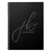 スタイリッシュスクリプトのモノグラムイニシャルと名前 ノートブック (正面)