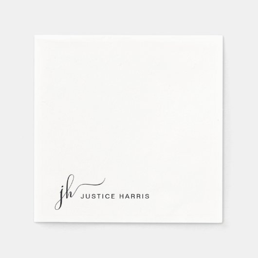 スタイリッシュスクリプトのモノグラムモダンプロフェッショナル スタンダードカクテルナプキン (正面)