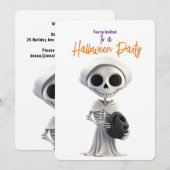 スタイリッシュスケルトンのハロウィンパーティー 招待状 (正面/裏面)