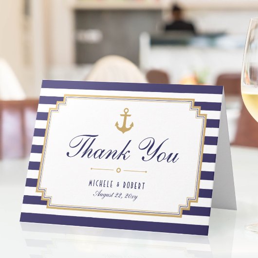 スタイリッシュストライプの航海のThank You Note Card サンキューカード
