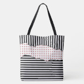 スタイリッシュストライプネットレイヤード黒、白、ピンク トートバッグ (裏面)