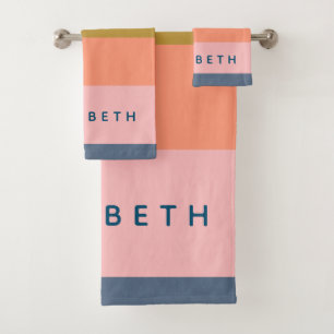 スタイリッシュストライプモダンかわいらしアーストーンカスタム バスタオルセット