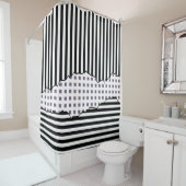 スタイリッシュストライプ白黒紫色のレイヤー シャワーカーテン (インサイチュ)