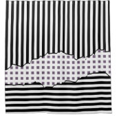 スタイリッシュストライプ白黒紫色のレイヤー シャワーカーテン (正面)