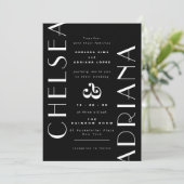 スタイリッシュタイポグラフィカジュアル結婚白黒 招待状 (スタンド正面)