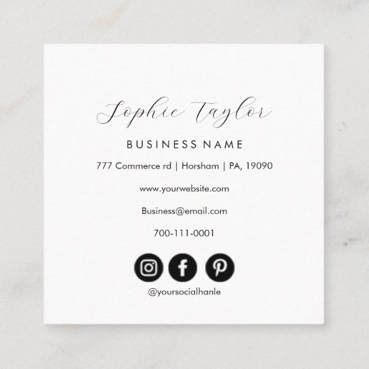 スタイリッシュタイポグラフィ白黒Qrコード スクエア名刺 (裏面)