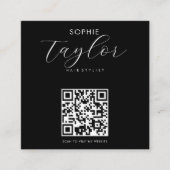 スタイリッシュタイポグラフィ白黒Qrコード スクエア名刺 (正面)
