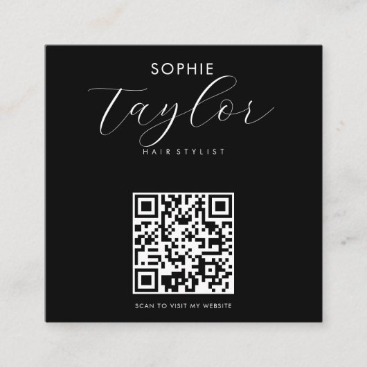 スタイリッシュタイポグラフィ白黒Qrコード スクエア名刺 (正面)