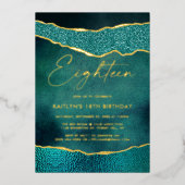 スタイリッシュターコイズジオエド瑪瑙18誕生日実在 箔招待状 (正面)