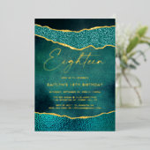 スタイリッシュターコイズジオエド瑪瑙18誕生日実在 箔招待状 (立ち正面)