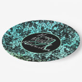 スタイリッシュターコイズダークムーディフローラ誕生日 ペーパープレート (アングル)