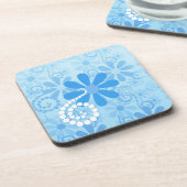 スタイリッシュターコイズブルーフローラレトロデイジーフラワーズ コースター (左側)