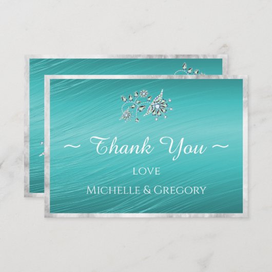 スタイリッシュターコイズブルーラインティール(緑がかった色) サンキューカード (正面/裏面)