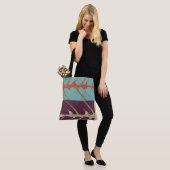 スタイリッシュターコイズ紫オレンジリーフ トートバッグ (モデル)