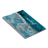 スタイリッシュターコイズ銀グリッター葉モノグラム ノートブック (右側)