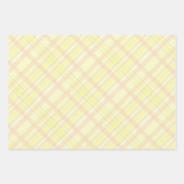 スタイリッシュタータンチェックインベージュアンドイエローパステルトーン ラッピングペーパーシート