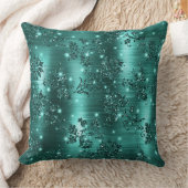 スタイリッシュティール（緑がかった色）きらめくグリッター及び箔フローラ クッション (ブランケット)