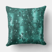 スタイリッシュティール（緑がかった色）きらめくグリッター及び箔フローラ クッション (裏面)