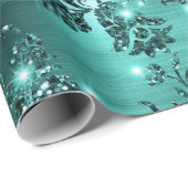 スタイリッシュティール(緑がかった色)きらめくグリッター及び箔フローラ ラッピングペーパー (ロールコーナー)