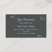 スタイリッシュティール（緑がかった色）とグレイモダン華美モノグラム 名刺 (裏面)