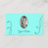 スタイリッシュティール（緑がかった色）とグレーと華美ポートレート写真 名刺 (正面)