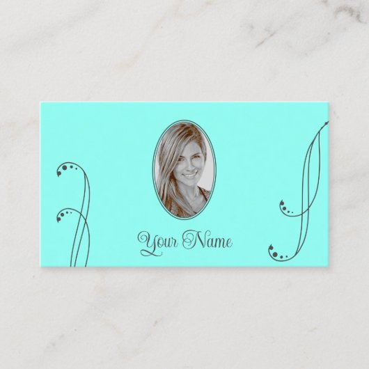 スタイリッシュティール(緑がかった色)とグレーと華美ポートレート写真 名刺 (正面)