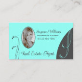 スタイリッシュティール（緑がかった色）とグレーと華美ポートレート写真 名刺 (正面)