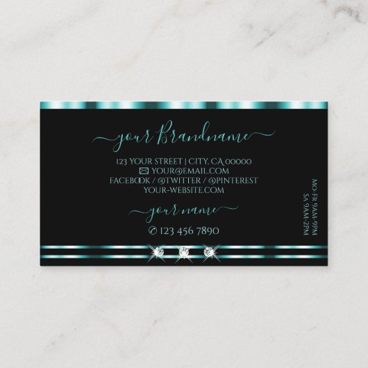 スタイリッシュティール(緑がかった色)とブラックダイヤきらめくモンドのロゴの追加 名刺 (裏面)
