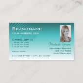 スタイリッシュティール（緑がかった色）グラディエントのパームリーフロゴと写真 名刺 (裏面)