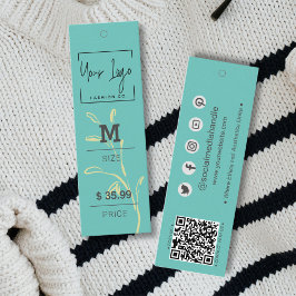 スタイリッシュティール(緑がかった色)グリーンリーフQRファッション価格ラベル コーリングカード
